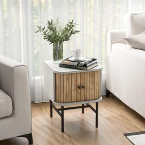 Mesa de cabeceira ou de mesa de apoio com portas de correr com armário de arrumação Pés de metal 40 x 39 x 49 cm Branca