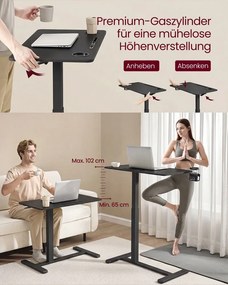 Mesa auxiliar para computador móvel com rodas, 80 x 45 cm 80 x 45 x (65-102) cm Preto