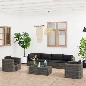 vidaXL 7 pcs conjunto lounge de jardim c/ almofadões vime PE cinzento