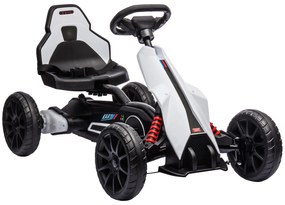 HOMCOM Go Kart Elétrico para Crianças Kart a Bateria 12V Velocidade Ajustável 3-5 km/h e Cinto de Segurança 100x58x58,5 cm Branco | Aosom Portugal