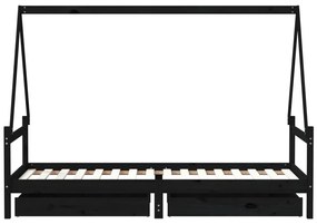 Estrutura cama infantil c/ gavetas 90x200 cm pinho maciço preto