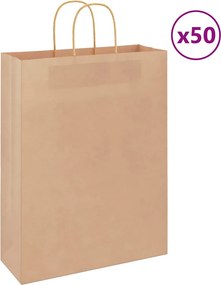 vidaXL Sacos de papel 50 unid com alças castanho 32x12x42 cm
