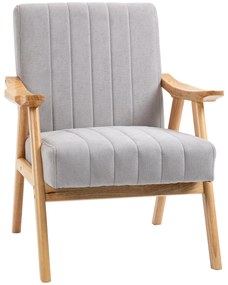 HOMCOM Poltrona em estilo Escandinavo Material Semelhante a Veludo Madeira Maciça 68x74x82 Natural Cinza | Aosom Portugal