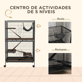 PawHut Gaiola para Roedores 80x52x128 cm Casa de 4 Alturas com Rampas