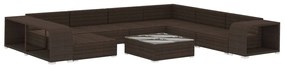 10 pcs conjunto lounge jardim c/ almofadões vime PE castanho