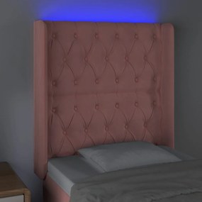 Cabeceira de cama c/ luzes LED veludo 83x16x118/128 cm rosa