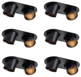 Set van 6 inbouwspots zwart GU10 50mm 2-lichts - Installa Moderno