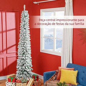 Árvore de Natal Estreita Nevada 240 cm com 603 Ramos e Suporte Metálico Dobrável para Sala de Estar Interior Verde