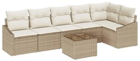 Conjunto de Sofá de Jardim com 7 Peças da e Almofadas Beiges de Rattan