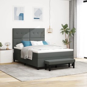 Cama Box Spring com Colchão e Banco Cinza Escuro 140x190 cm Tecido