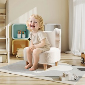 Poltrona infantil com encosto em forma de urso, tecido polar teddy, 47 x 43 x 53 cm, bege