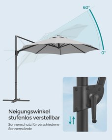 Guarda-sol Jardim Ø 300 cm UPF 50+ com manivela e base em cruz Cinzento