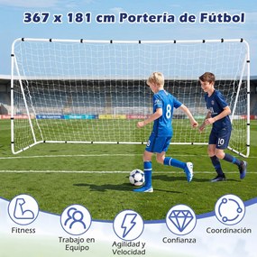 Baliza de Futebol, 367 x 124 x 181 cm, Estrutura Metálica Resistente, Branco