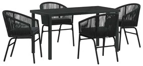 Conjunto de jantar de jardim de 5 peças - Rattan polido chique em pret