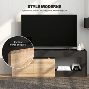 Móvel de TV 140 x 40 x 48 cm com 2 portas para televisores até 60 polegadas, com armário e prateleira aberta, preto