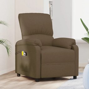 vidaXL Poltrona elevatória de massagens tecido castanho