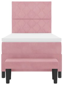 Cama Box Spring Rosa com Colchão e Banco 90x190 cm Veludo