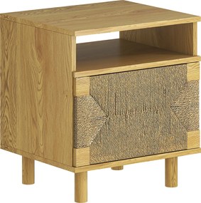 HOMCOM Mesa de Cabeceira Estilo Bohémio com Porta de Corda de Papel Prateleira Aberta e Abertura por Pressão 45x39x50 cm Carvalho | Aosom Portugal