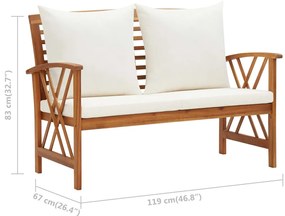 Banco de jardim c/ almofadões 119 cm madeira de acácia maciça