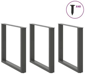Pés para mesa de jantar em formato de U, 3 peças, antracite, 90x (72-7