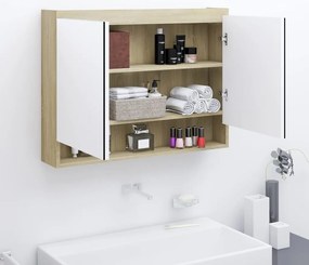Armário espelhado p/ casa banho 80x15x60 cm MDF branco/carvalho