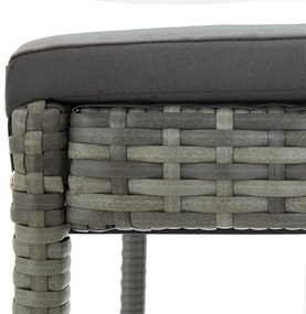 Bancos de bar p/ jardim com almofadões 2 pcs vime PE cinzento