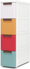 Armário estreito para espaços pequenos com 4 gavetas e rodas integradas 42 x 19 x 74 cm de plástico para casa de banho, sala de aula, escritório ou sa