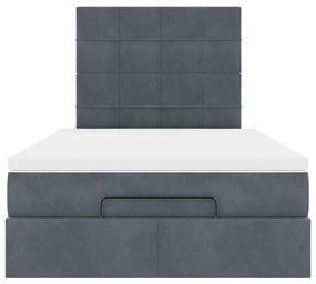 Estrutura de cama otomana com colchões cinza escuro Veludo