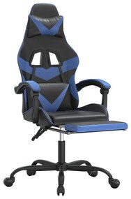 Cadeira gaming c/ apoio para pés couro artificial preto e azul