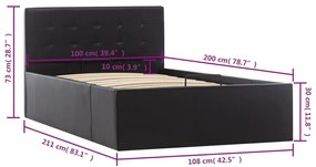 Cama hidráulica c/ arrumação 100x200cm couro artificial preto