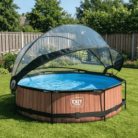 Piscina redonda Wood ø300x76cm com bomba de filtragem e cobertura - castanha