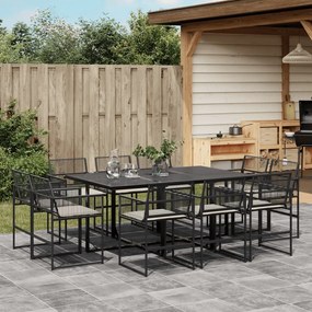 vidaXL 11 pcs conjunto de jantar p/ jardim c/ almofadões vime PE preto