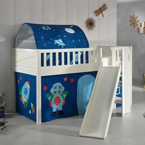 Conjunto cama Infantil SCOTT + escorrega + cortina de brincar ASTRO + Túnel Branca
