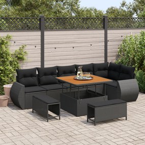 Conjunto de Sofás de Jardim vidaXL 9 Peças com Almofadas, Rattan Preto Acácia