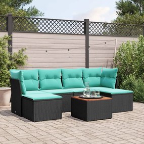 vidaXL 7 pcs conjunto de sofás p/ jardim c/ almofadões vime PE preto