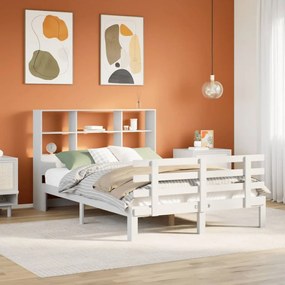 Cama com estante sem colchão 140x190 cm pinho maciço branco
