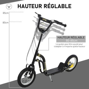 Trotinete infantil, rodas pneumáticas grandes de 12 polegadas em borracha, capacidade de carga de 100 kg, trotinete todo-o-terreno com travões duplos,