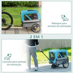 Reboque de Bicicleta para Cães 2 em 1 Carrinho para Animais de Estimação com Cinto de Segurança Guiador de Empurre Removível Bandeira e Refletores Car