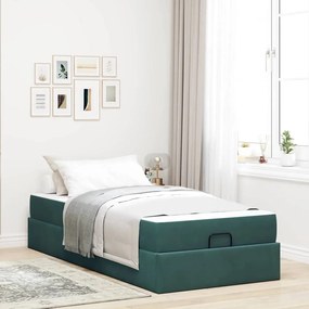 vidaXL Estrutura da Cama com colchão Verde-escuro 90 x 200 cm Veludo