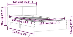Estrutura de cama com cabeceira 135x190 cm carvalho castanho
