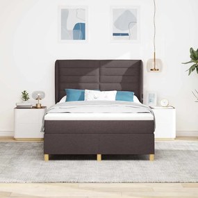 Estrutura de Cama com Colchão Marrom Escuro 140x190 cm Tecido