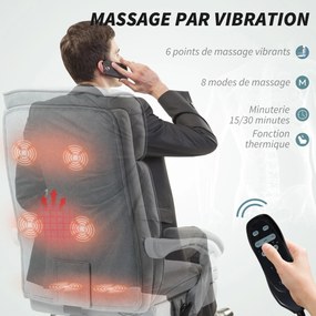 Cadeira de escritório com massagem e aquecimento, altura ajustável e encosto reclinável, 66 x 60 x 113–121 cm, cinzenta
