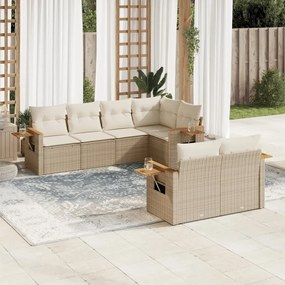 7 pcs conjunto de sofás p/ jardim com almofadões vime PE bege