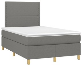 Cama box spring c/ colchão e LED 120x200 cm tecido cinza-escuro