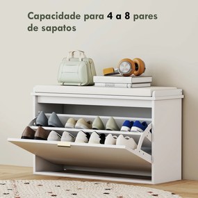 Banco Sapateira Móvel Sapateira Estreito com Assento Estofado Caixa Rebatível e Painel de Ripas 80x26x47,5 cm Branco
