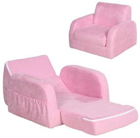 HOMCOM Poltrona Infantil 2 em 1 Crianças Dobrável 2 Posições Apoio Braços Confortável 47x45x38cm Rosa Estilo Moderno