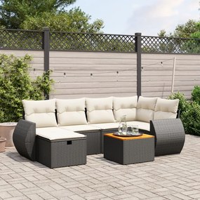 7 pcs conjunto de sofás p/ jardim c/ almofadões vime PE preto