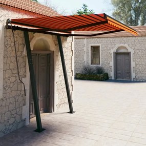 Toldo retrátil manual com postes 3,5x2,5 m laranja e castanho
