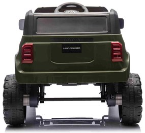 Jipe elétrico para crianças Toyota Landcruiser 12V controlo remoto de 2,4 GHz, entrada USB/AUX, Bluetooth, suspensão, bateria de lítio, luzes LED Verd