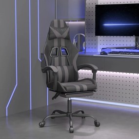 vidaXL Cadeira gaming c/ apoio pés couro artificial preto e cinza